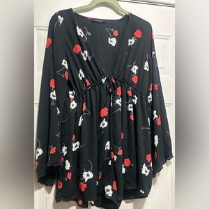 Katlyn Black Romper with Red and White Floral Design